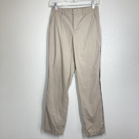 Zadig & Voltaire Pants Womens 36 Beige Tuxedo Stripe Gold Trim Casual Cotton - Picture 2 of 9